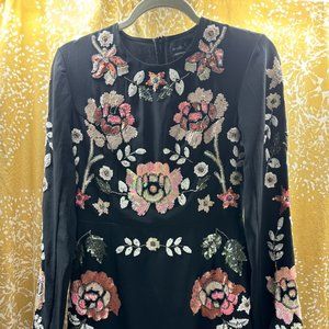 Needle & Thread Size 6 Floral & Black Sequin Dress